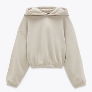 Zara Cropped Beige Tan Hoodie Sweatshirt For Women Size S